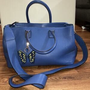 Beautiful Blue Large Leather Tote Bag 3 Pocket Alessandro Mari Made in Italy